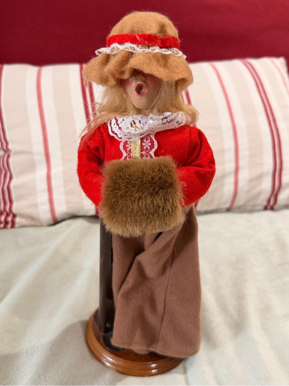 Vintage Victorian-Style Holiday Caroler Figurine in Red and Brown